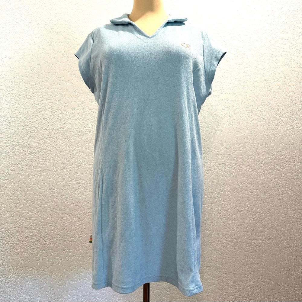Vintage Ocean Pacific‎ OP Light Blue Terry Cloth Polo Collar Swim Tunic Coverup